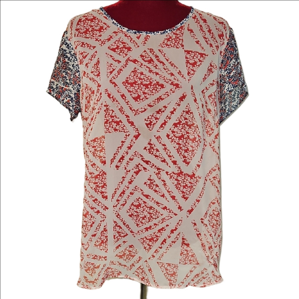 CAbi Geometric Patriotic Print Top Size Medium